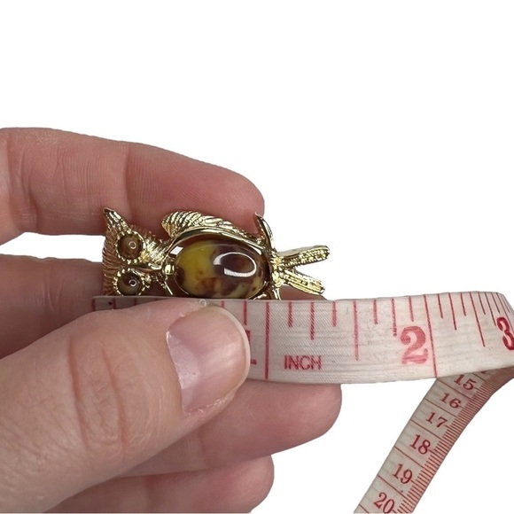 Vintage Owl Gold Tone Faux Tortoise Shell Cabochon Scatter Pins Brooch - Picture 9 of 9